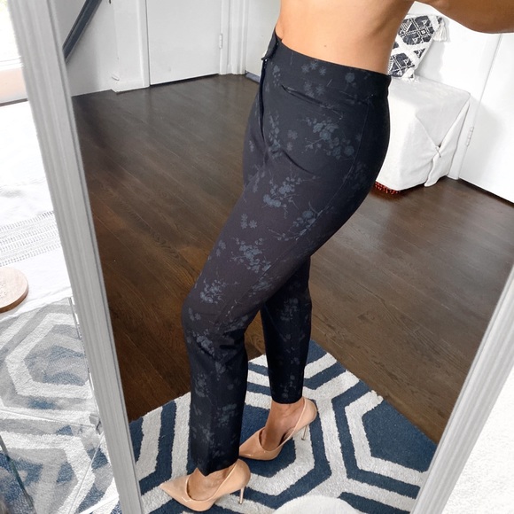 🖤 CLASSIC BLACK GREY FLORAL STRAIGHT LEG HIGH WAIST PANTS! - Picture 2 of 9